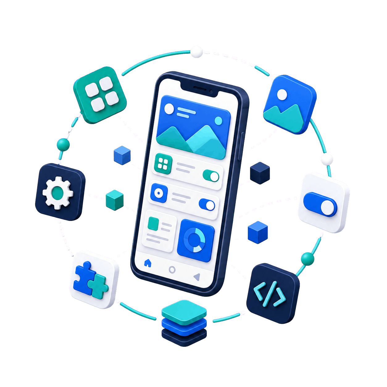 Mobile software product development with connected app features and interfaces